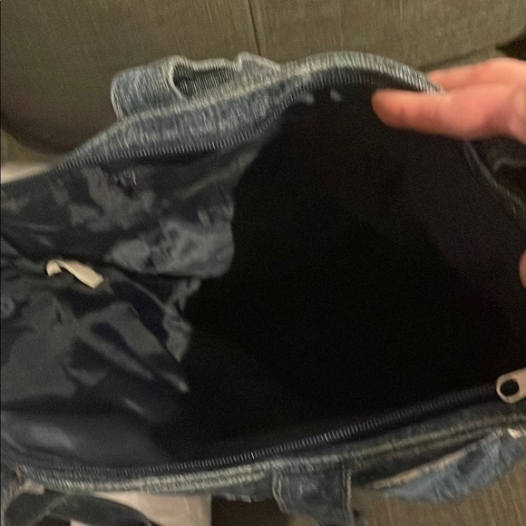 Denim Textured Tote Bag with fringe. - Picture 5 of 6